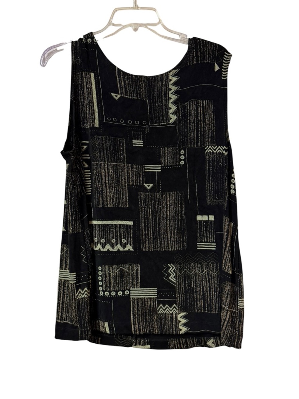 Vikki Vi Black Tank Top with Cream Geometric Print 1X